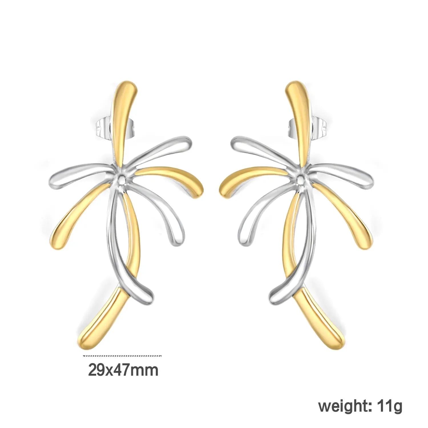 29mm*47mm Two-Tone Firework Design Stud Earrings with Gold Accents Minimalist Modern Casual Wear Earrings for Women