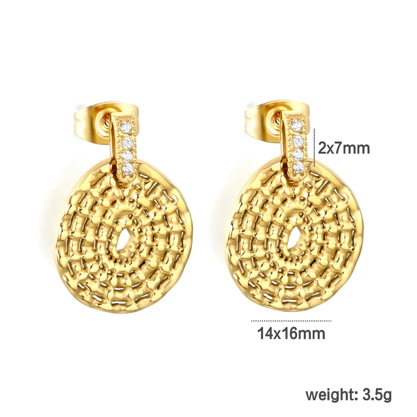 Gold Plated 1416mm Irregular Round Disc Stud Earrings with 27mm Sparkling Rhinestone Embellished Button Detail, Fashion Statement Jewelry for Women