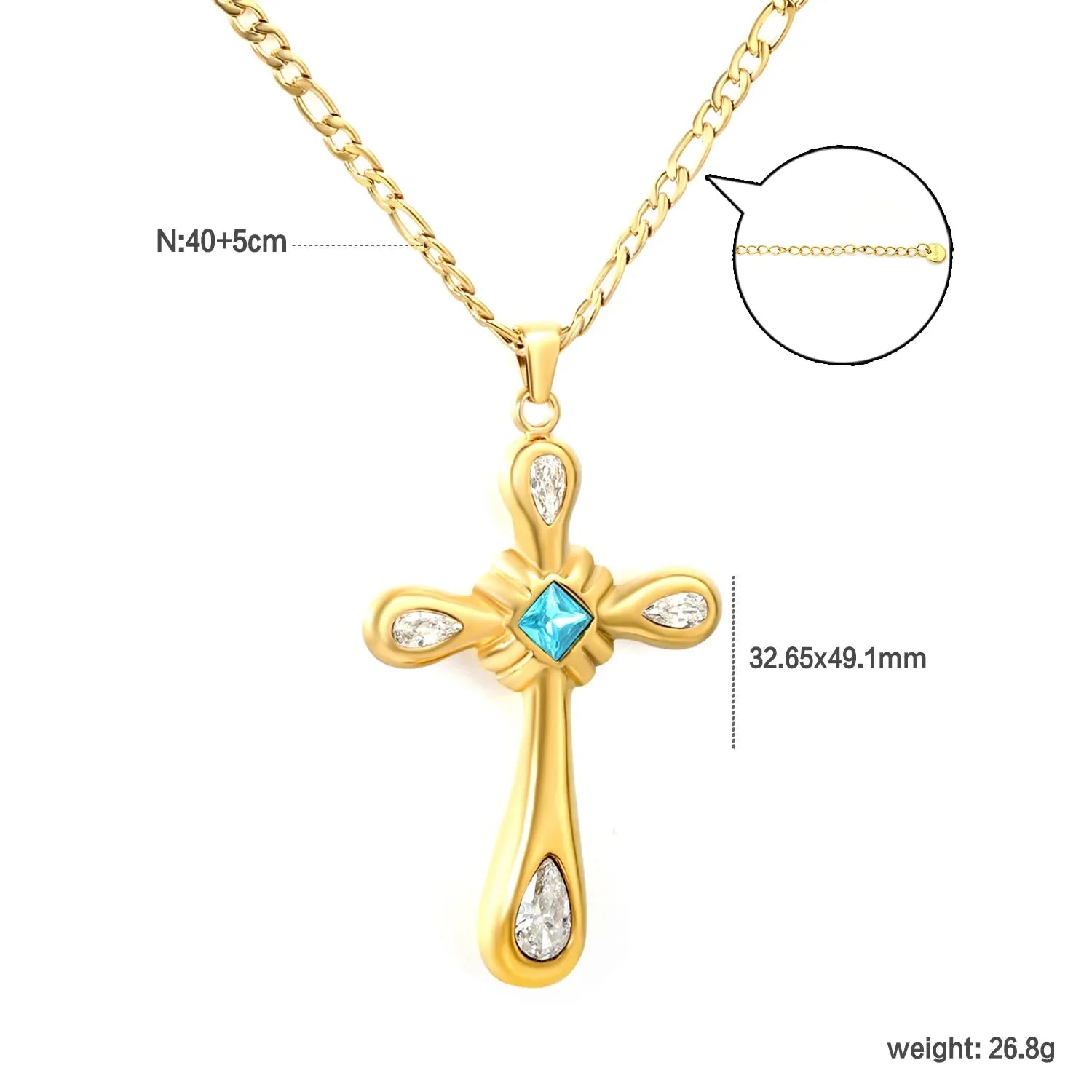 32.65 * 49.1mm Egyptian multicolored cross pendant with 4.0NK chain, 50 + 5cm + 6mm round tail tag, necklace, gold color