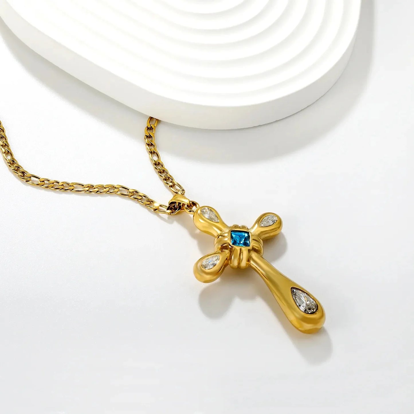 32.65 * 49.1mm Egyptian multicolored cross pendant with 4.0NK chain, 50 + 5cm + 6mm round tail tag, necklace, gold color