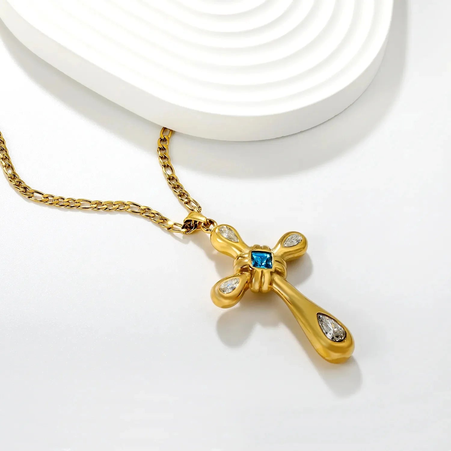32.65 * 49.1mm Egyptian multicolored cross pendant with 4.0NK chain, 50 + 5cm + 6mm round tail tag, necklace, gold color