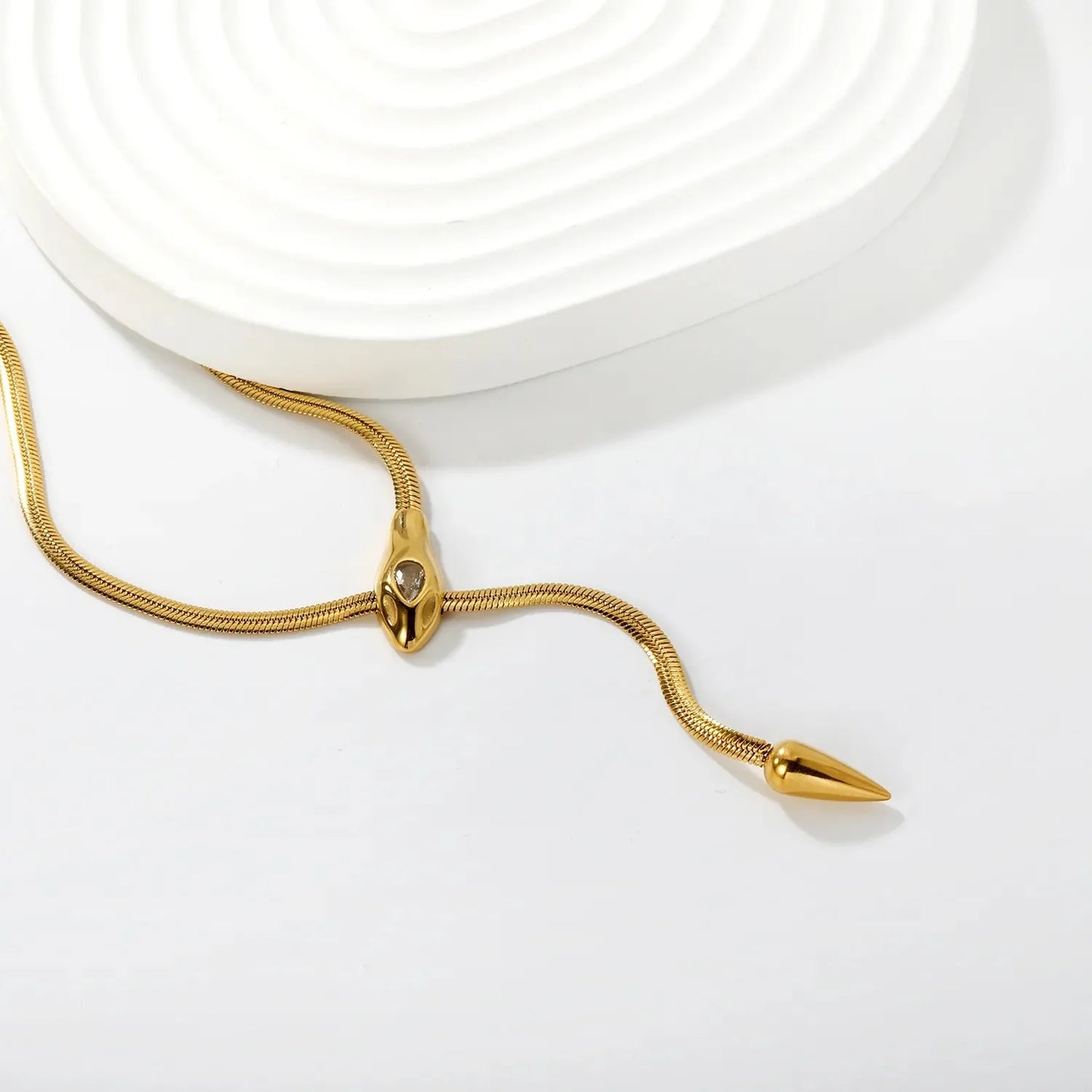 5.9*14mm snake tail, 7.5*18mm snake head, 4mm flat snake chain, 50+5cm+6mm round tail label, sweater chain, golden color