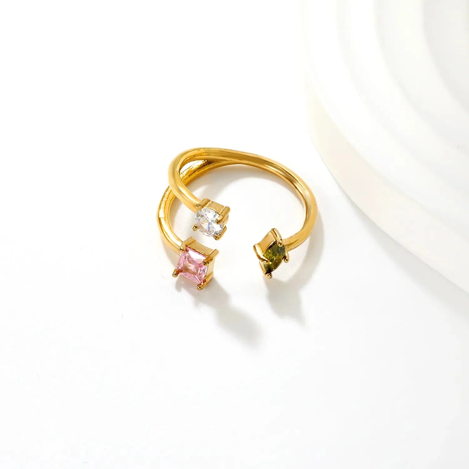 12.5mm high irregular three-color diamond open ring in gold #7