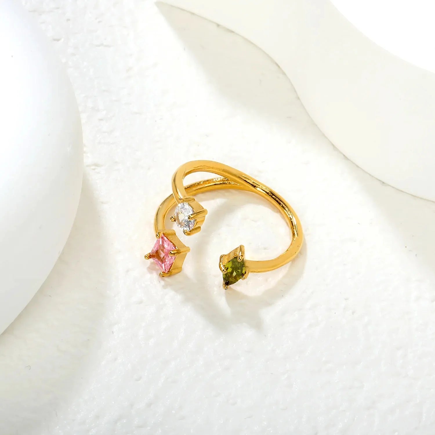 12.5mm high irregular three-color diamond open ring in gold #7